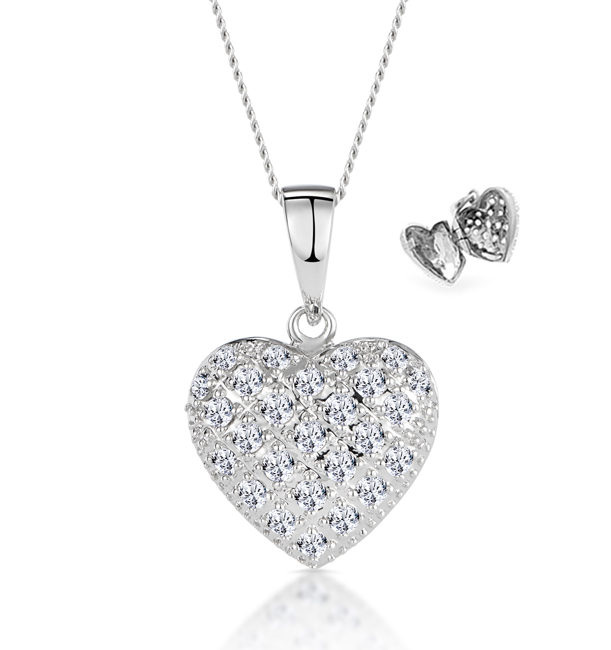 Diamond 0 47ct Heart Pendant Necklace 9k White Gold