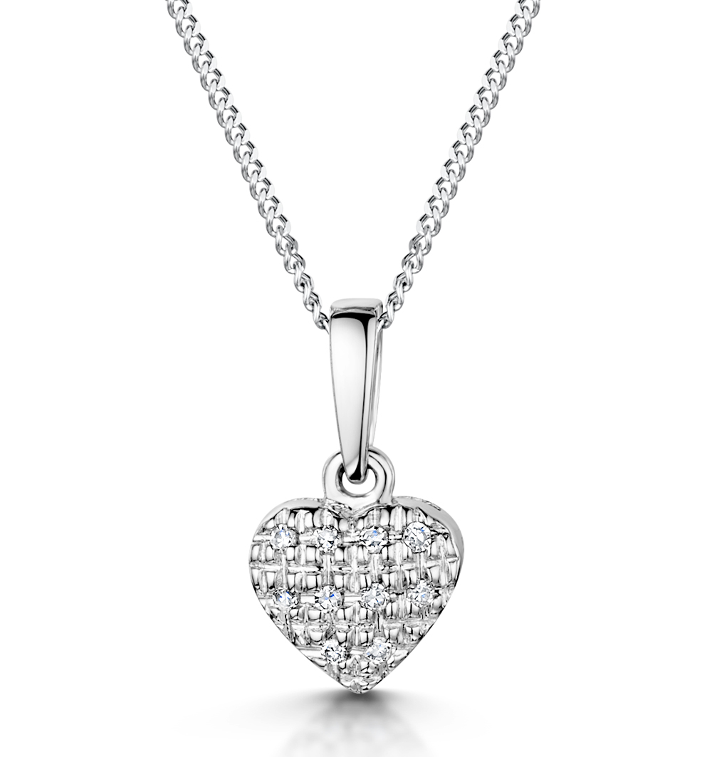 Stellato Diamond Heart Pendant Necklace 0 04ct In 9k White Gold